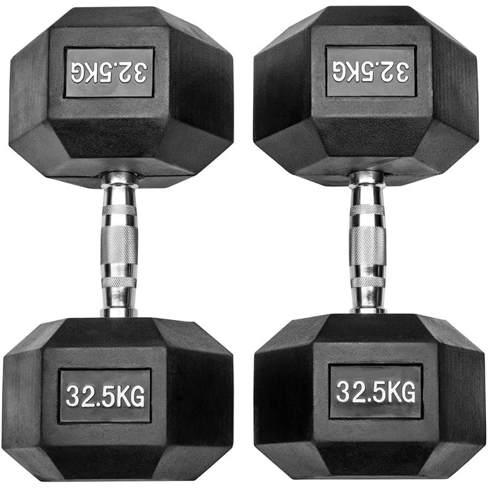 Гантелі Hexagon Studio 65 кг (2×32,5 кг), прогумовані, чорні