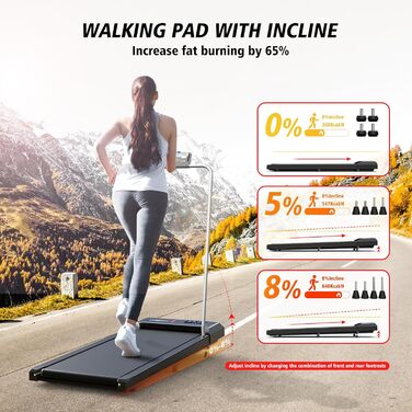 Walking Pad Treadmill Cardirun з нахилом та ручками: компактний біговий тренажер 2-в-1 для дому, 2.5HP, до 136 кг, LED-дисплей, керування через додаток/пульт, чорний з підлокітниками