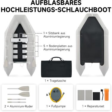 Надувне човен CO-Z для 2-4 осіб, сірий: 230x130x33см / 300x150x42см з веслами та насосом. Рибальський човен з алюмінієвим дном та сидінням.