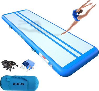ALIFUN Килимок для гімнастики та акробатики надувний, 2/3/4/6 м, 10/20 см заввишки, з насосом. Підходить для дому, фітнес-клубу, тренувань, чирлідингу, басейну