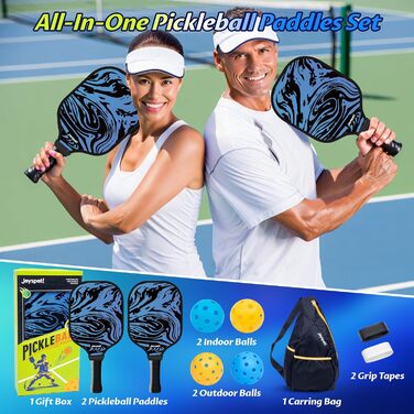 Набір для піклболу JOY SPOT! 2 ракетки, 4 м'ячі, сумка – Легкі ракетки з фібергласовою поверхнею для чоловіків, жінок та початківців – Ідеально для гри в приміщенні та на вулиці