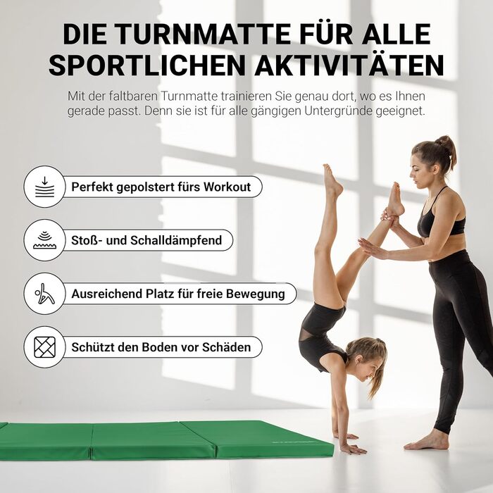 Гімнастичний мат MSPORTS Turnmatte Premium складаний м'який килимок для спорту та дітей, зелений (190 x 80 x 5 см)