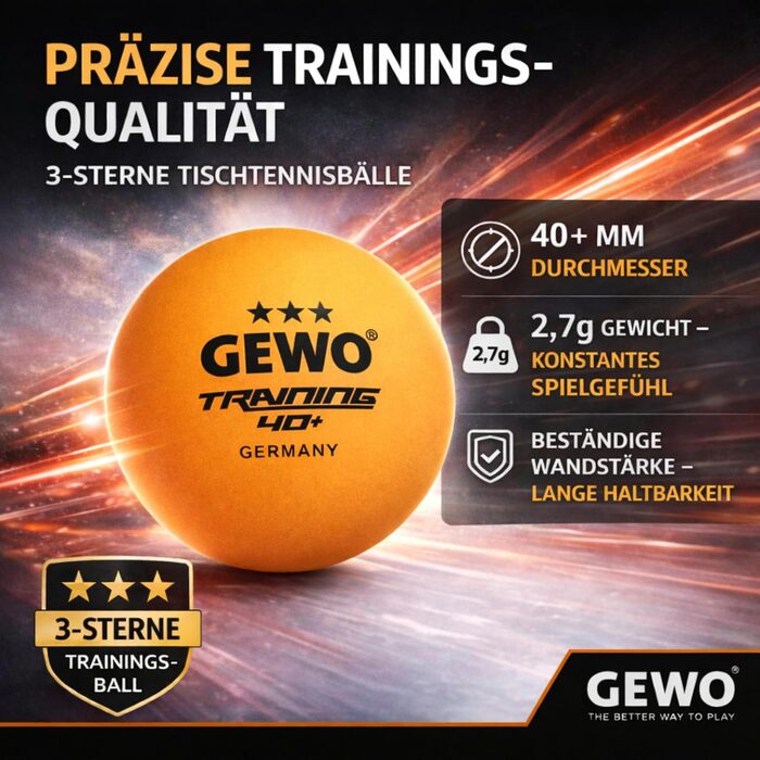 Кульки для настільного тенісу GEWO Training 40+ (3 зірки), ABS-пластик з швом, помаранчеві, 24 шт.