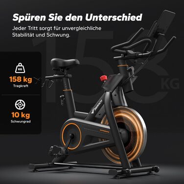 Велотренажер MERACH з магнітним опором, тихий, важкий, 10 кг маховик, автоматичний та ручний опір, велотренажер для дому з додатком, до 158 кг, чорний