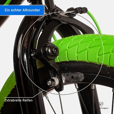 Bergsteiger Halifax BMX 20 дюймів, фетбайк, 360° ротор, фрістайл, 2 сталеві підніжки, захист ланцюга, фрівіл, зелено-чорний
