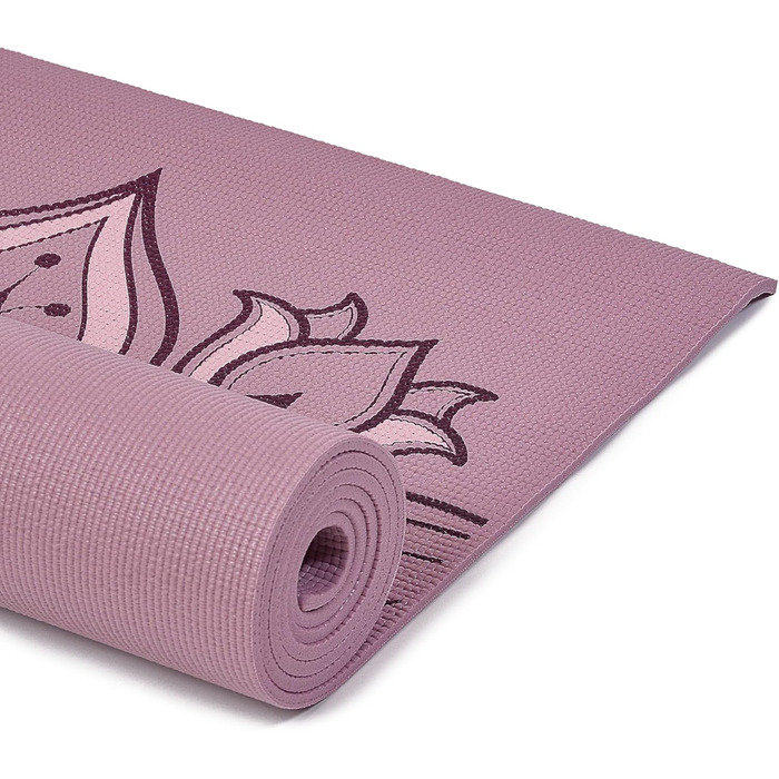 Килимок для йоги Von Yoga Studio з малюнком мандали, 183x61 см, 6 мм, неслизький, зносостійкий PVC, колір Лотос Dusty Pink