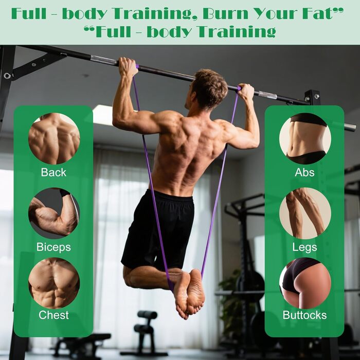 Набір еластичних стрічок для фітнесу з 5 рівнями опору, 2 ручками, 1 дверним анкером, сумкою для перенесення та інструкцією. Ідеально для йоги, силових тренувань чоловіків та жінок