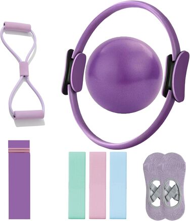 Набір для пілатесу: кільце Magic Circle, стрічки опору, м'яч, шкарпетки, Puller. Тренування вдома для жінок та початківців.