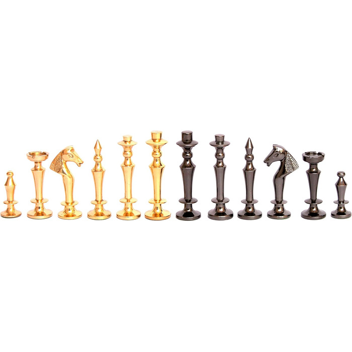 Шаховий набір StonKraft з чорного та білого мармуру з фігурами з латуні – декоративний шаховий набір для дому