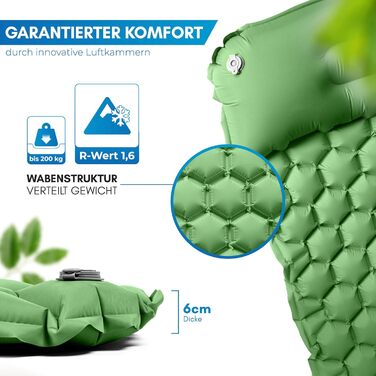 Каремат NORDMUT® Outdoor з ремкомплектом | Легкий туристичний килимок для кемпінгу та піших прогулянок - компактний, зелений