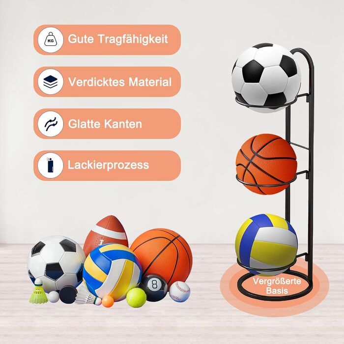 Стенд для зберігання м'ячів: баскетбол, футбол, волейбол (3 яруси)