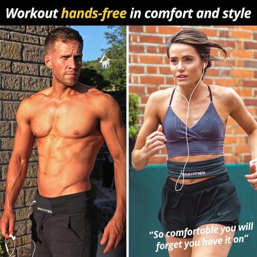 Сумка-пояс для бігу та фітнесу Build & Fitness з регульованим поясом, тримачем для ключів, чорна (60-122 см)