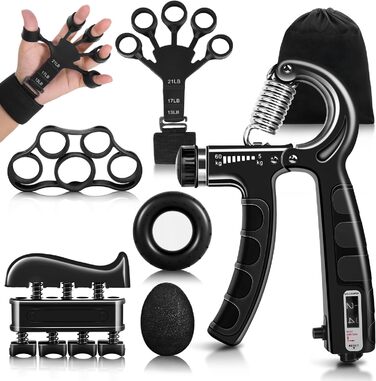Набір для тренування рук Flintronic: тренажер зап'ястя з лічильником, регулювання ваги 5-60 кг, тренажер пальців для фітнесу, альпінізму, силових тренувань та реабілітації. Оранжевий (5 шт.) та чорний (5 шт.)
