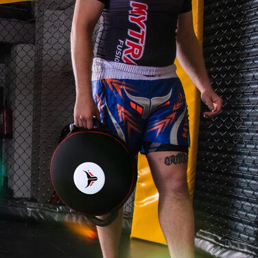 Mytra Fusion Пади для боксу з натуральної шкіри – круглі лапи для тренувань MMA, Муай Тай, кікбоксингу, чорні
