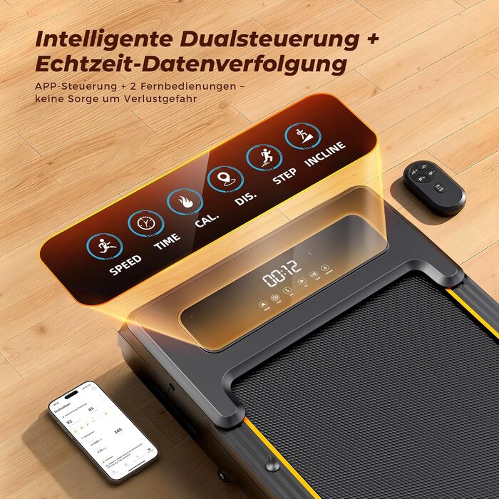 Walking Pad з регулюванням нахилу 12%, амортизація, біговий стіл з розумним додатком, двигун 2.5PS, для дому та офісу, пульт дистанційного керування та LED дисплей, 180 кг, автоматичний нахил та додаток