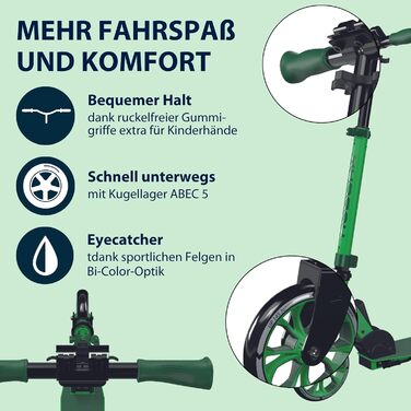 Дитячий самокат Hudora Scooter Up 145 Junior - безпечний та якісний самокат для дітей від 3 років. Регульована висота, складна конструкція, колеса 145 мм (зелений/трав'яний)