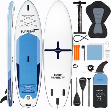 Надувна SUP-дошка Surfstar 320x86x15 см з технологією зварювання, універсальна дошка для веслування стоячи та каякінгу для дорослих, підвищена стійкість, з кріпленням для камери та сидінням для каяка, для риболовлі та активного відпочинку