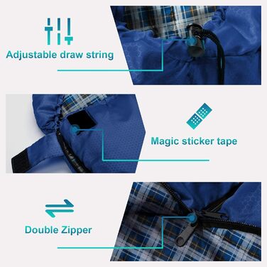 Спальний мішок Forceatt 3-4 сезони, -5°C, фланель та поліестер, для дорослих, водонепроникний, теплий, для кемпінгу, відпочинку на природі та холодних умов. 10°-Морська хвиля