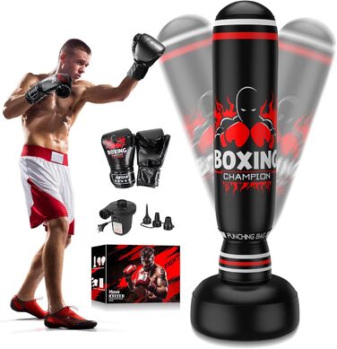 Боксерський мішок IMAYCC стоячий для дорослих та дітей з боксерськими рукавичками, посилений, 180 см, високоякісний PVC, для Муай Тай, Таеквондо, MMA, бокс, тренування, фітнес, червоно-чорний