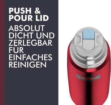 Термос для напоїв 0,75 л Thermos Light & Compact, червоний, нержавіюча сталь, ізольована пляшка з чашкою, зберігає тепло до 18 годин, холод — до 24 годин, герметичний, BPA-free, можна мити в посудомийці