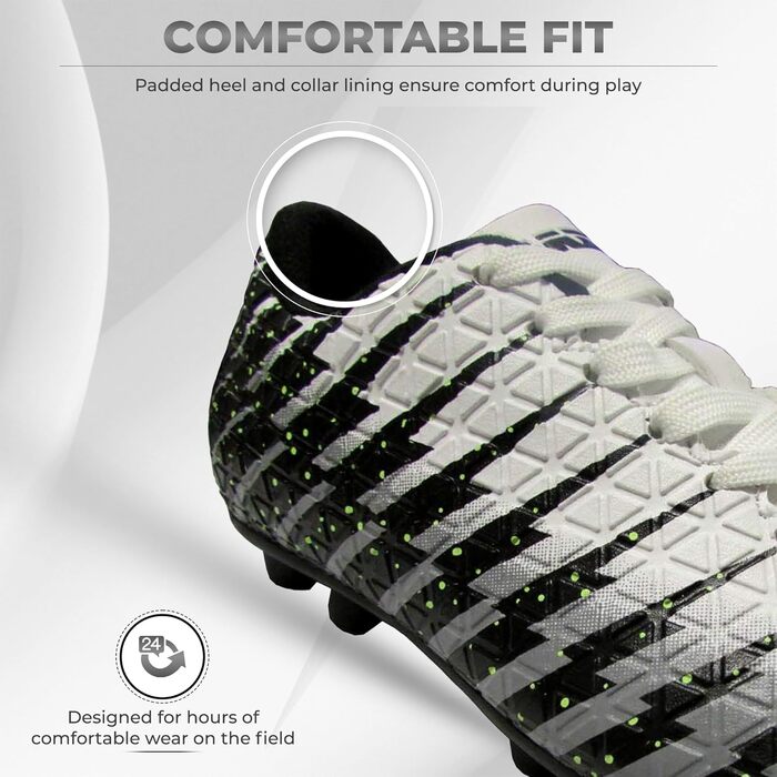 Дитячі футбольні бутси Vizari FG | Бутси для футболу для хлопчиків та дівчаток | Outdoor Soccer Cleats Turf Football Boots | Білі, чорні, срібні (31.5 EU)