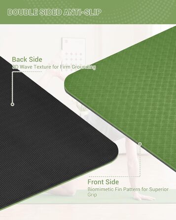 Килимок для гімнастики, йоги та фітнесу: тренувальний мат з неслизькою поверхнею 183 x 61 x 0.6 см (зелений/чорний)