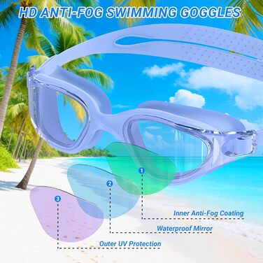 Окуляри для плавання Schwibrille з HD-лінзами, антифог, UV-захист, герметичні, зручні - для дорослих, басейн/відкрита вода, фіолетові