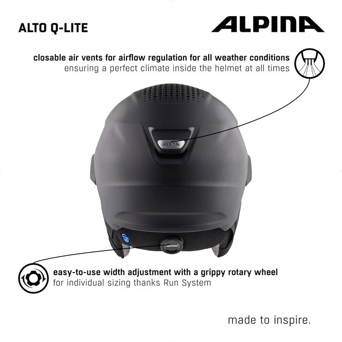 Лижний шолом ALPINA ALTO Q-LITE з візором для дорослих, чорний матовий, 51-55 см, сучасна посадка, контрастне скло, ударопоглинаючий, регульований