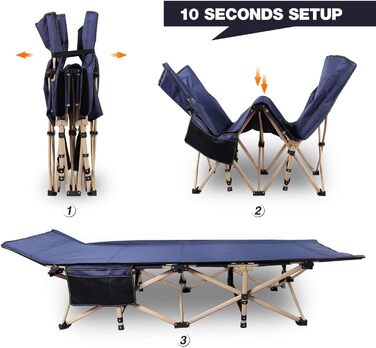 Розкладне ліжко для кемпінгу CampMax - XXL, 190x71x38 см, 226 кг, для відпочинку на природі, блакитне