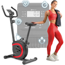 Велотренажер Hop-Sport HS-015H для дому, компактний, для літніх людей, з пульсометром і антиковзаючими педалями, червоний