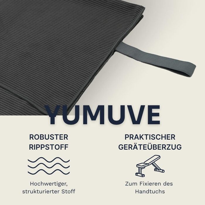 Рушник для фітнесу YUMUVE 125x50 см – спортивний рушник з покриттям для обладнання – неслизький & швидковисихаючий – мікрофібра, рифлена тканина – ідеально для спортзалу, тренажерного залу, йоги, тренувань – 5 кольорів (антрацит)