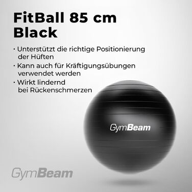 Гімнастичний м’яч GymBeam 85 см з насосом, чорний – для стабільності, контролю тіла, зміцнення м’язів і профілактики болю у спині