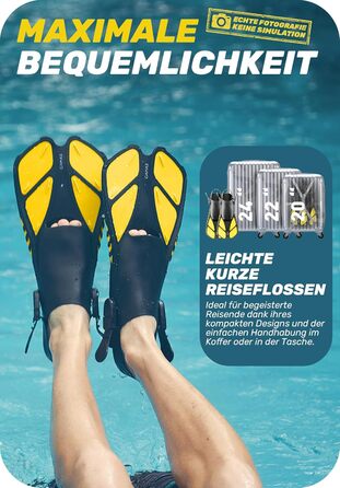 CAPAS Ласти для снорклінгу та дайвінгу, дорослі та дитячі (26-35 розмір), відкрита п'ятка, регульовані, жовті