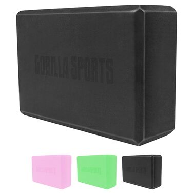 Блок для йоги та пілатеса GORILLA SPORTS, EVA-піна, протиковзкий, 23,5 x 15 x 8 см, чорний