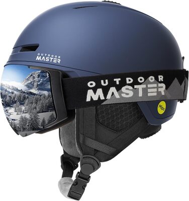 Комплект шолом та маска OutdoorMaster MIPS PRO для лиж і сноуборду, регульований, синій, для чоловіків, жінок і дітей, розмір M