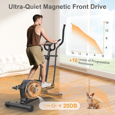 Еліптичний тренажер Neezee з Bluetooth, 16 рівнів опору, 6 кг маховиком, LCD-монітором та датчиком пульсу (Оранжевий + Чорний)