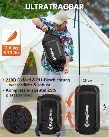 Спальний мішок KingCamp Flannel для дорослих, 3-4 сезони, ультралегкий, бавовна, теплий, ковдровий, водонепроникний, для кемпінгу, чорний, L, блискавка