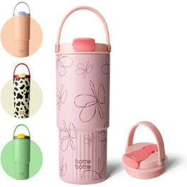 Термочашка BOTTLE BOTTLE з трубочкою і ручкою, 760 мл, для школи, авто, спорту, дому, офісу, подорожей, з квітковим візерунком