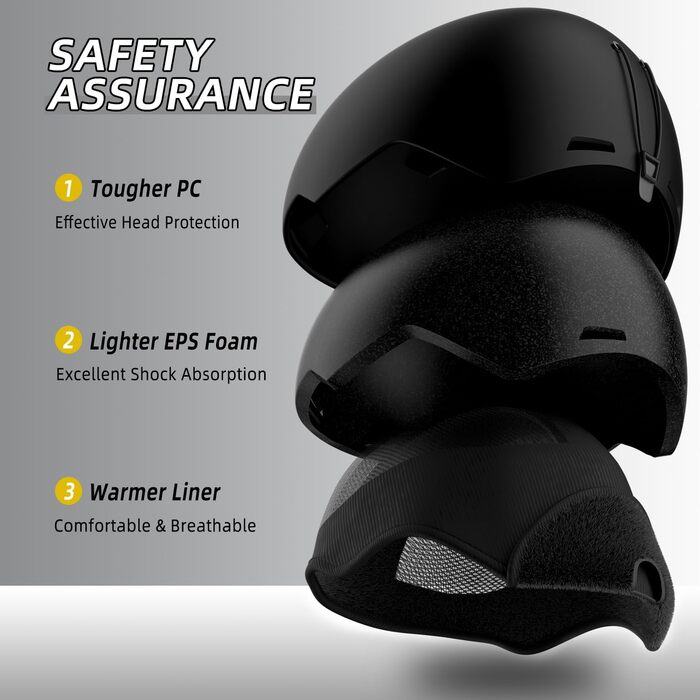 Шолом для сноуборду та гірських лиж, чорний, унісекс, з вентиляцією та знімними навушниками