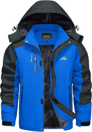Зимова куртка KEFITEVD для чоловіків: водонепроникна, тепла, знімний капюшон, флісова підкладка (XXL, Королівський синій)