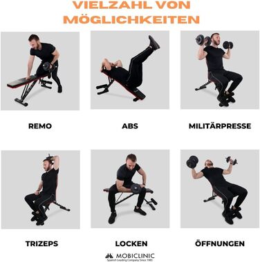 Складана лавка для фітнесу Mobiclinic Flexfit, регульована спинка і сидіння, до 200 кг, для домашнього тренування, європейський бренд, багатофункціональна