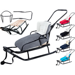 Металевий санний Oslo з підніжкою, ременями безпеки, ручкою для штовхання та мішком для ніг. Ідеальний для дітей та дорослих. Максимальне навантаження 120 кг. Колір: сірий