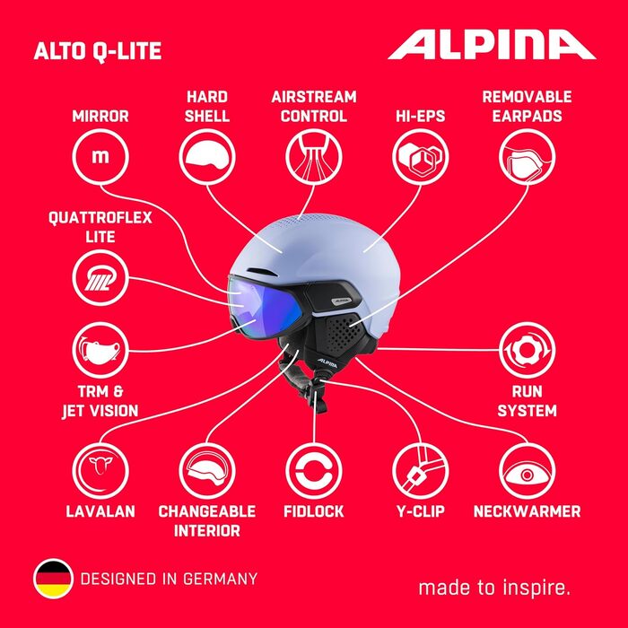 Гірськолижний шолом Alpina Alto Q-Lite з посиленим захистом, ударопоглинаючий, з контрастним візором, для дорослих, фіолетово-чорний, матовий, розмір 55-59 см