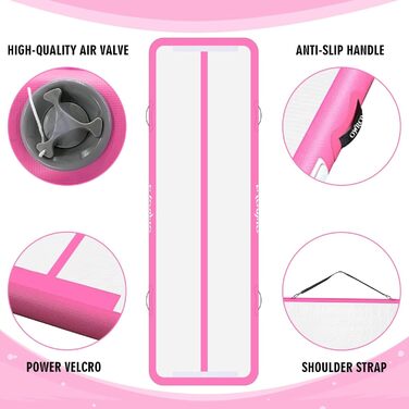 Надувний гімнастичний мат для тамблінгу та акробатики з електричним насосом, рожевий (2*1*0.1м)