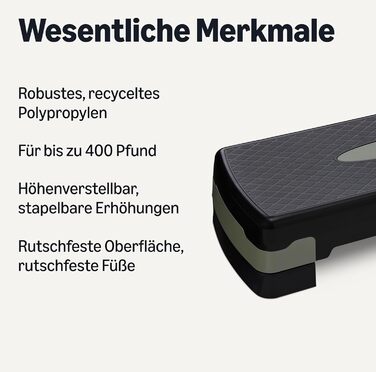 Степ-платформа Amazon Basics для дому, регульована, 68.58 см, чорно-сіра