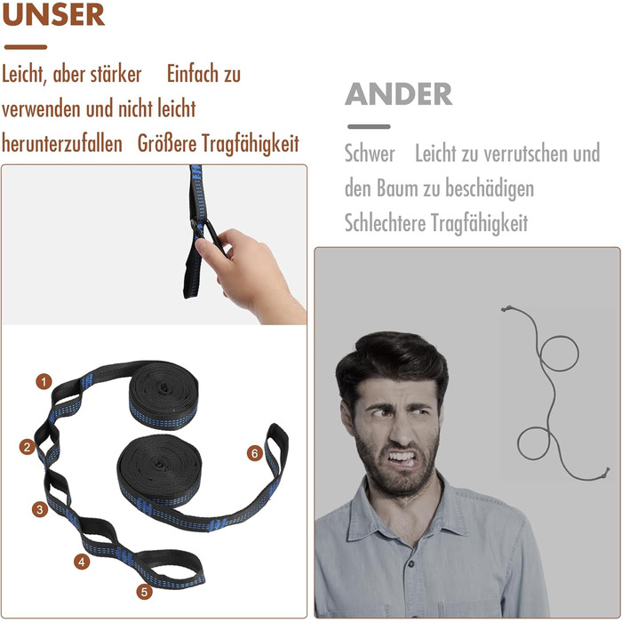 Гамак для кемпінгу на 2 особи, 270x140 см, Bragbare, 300 кг, з сумкою, для саду, балкону, відпочинку, Pfauenblau/Pfauengrün