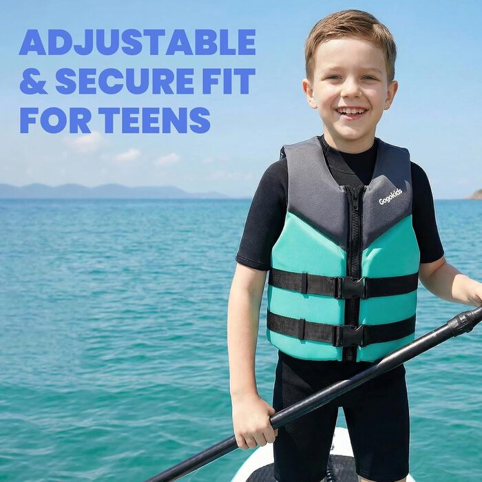 Спасальний жилет для плавання Gogokids Junior 30-50 кг, регульований, неопрен, для підлітків та юнаків, для каяку, SUP, басейну, 6-11 років (зелений)