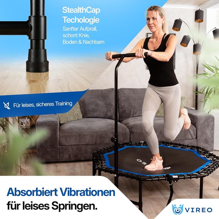 Батут фітнес VIREO для дорослих 102 см, до 150 кг, складаний, з ручкою, гумовими стрічками, для дому