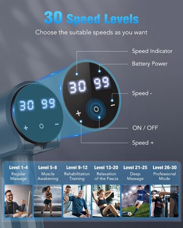Масажний пістолет Lefity Mini, 30 швидкостей, 6 насадок, USB-C, для шиї, плечей і спини, темно-синій