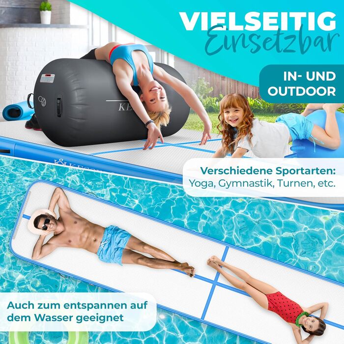 Надувна гімнастична матка KESSER® Airtrack 2м/3м/4м/5м/6м | Килимок для фітнесу, йоги, акробатики | з сумкою та електропомпою | Мінт-зелений (блакитний)